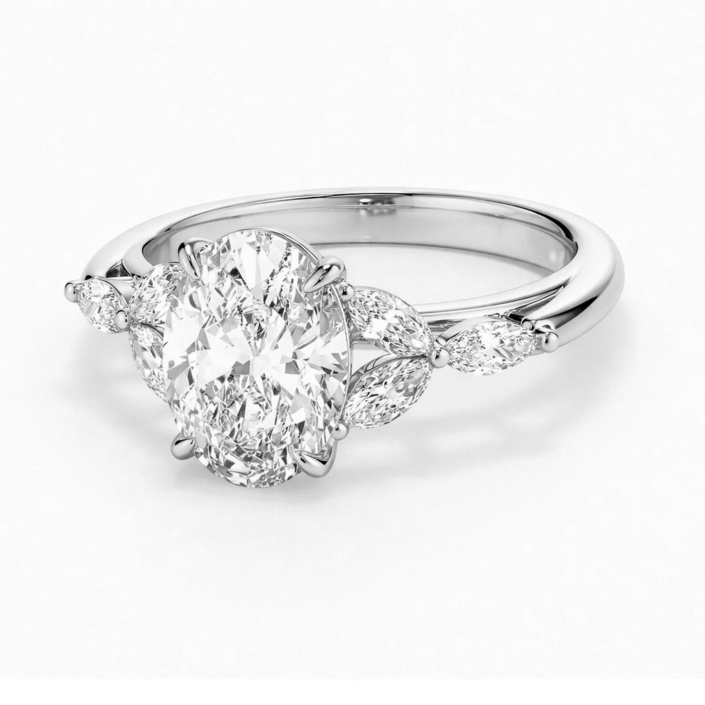 IGI Certified 2.50ct Oval With Marquise Lab Grown Diamond Engagement Ring in Platinum