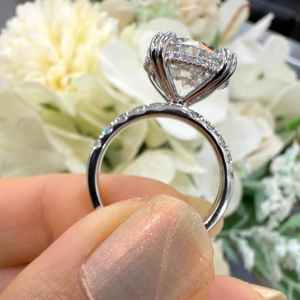 7.75CT IGI Certified Lab Grown Round Diamond Engagement Ring with Side Stones in Platinum
