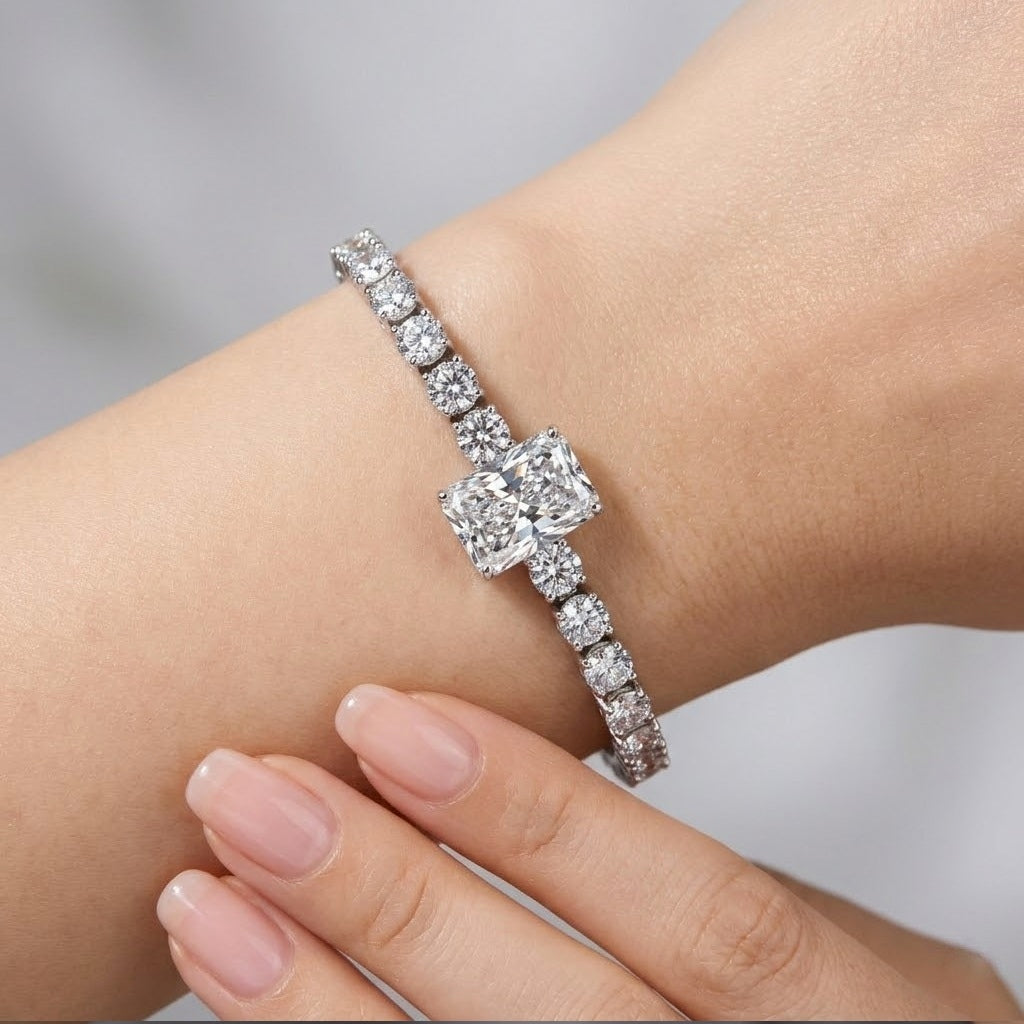 10.00Ct Radiant and Round Lab Diamond Tennis Bracelet In 9k White Gold 7inch
