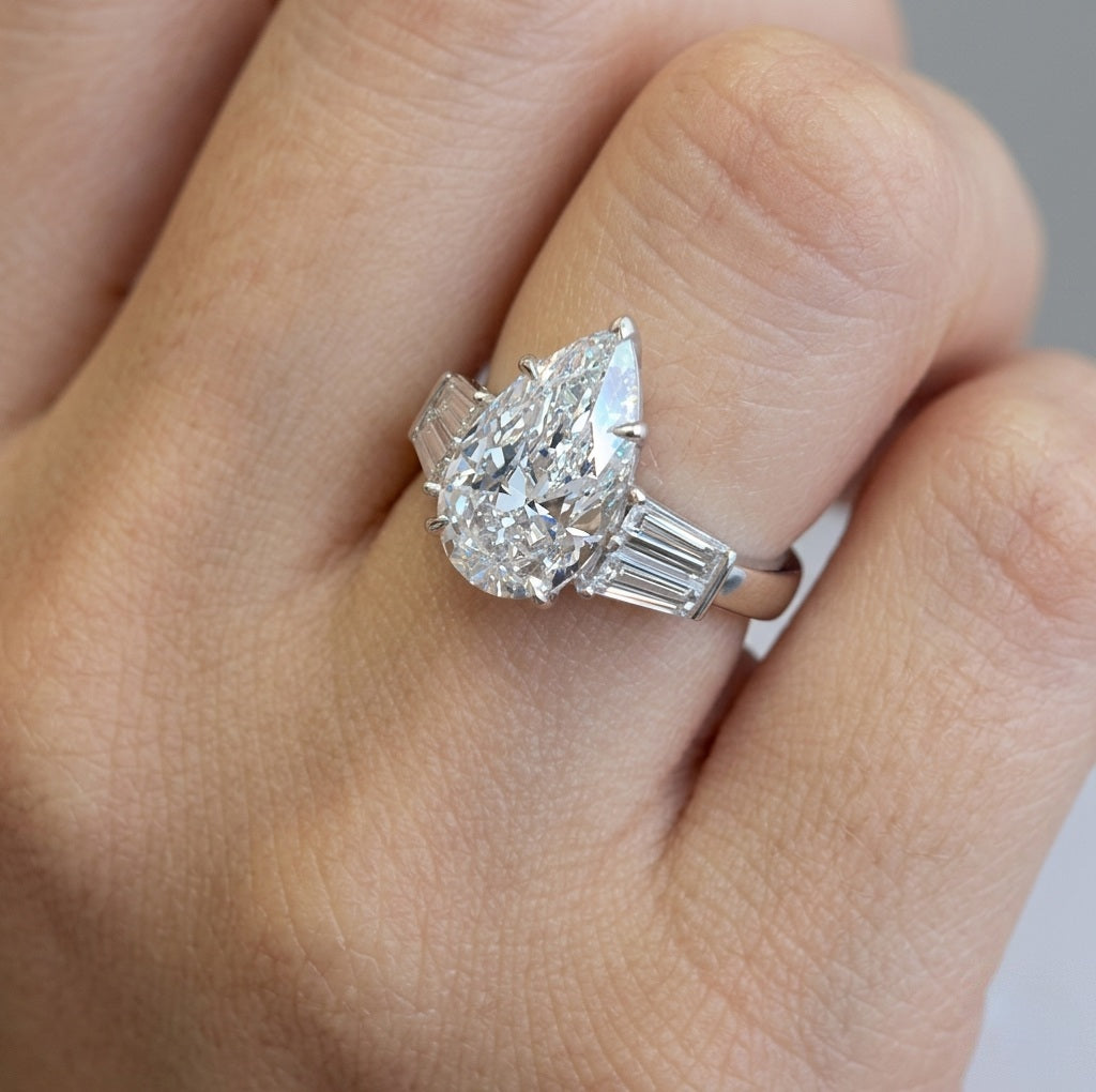 IGI Certified Pear Diamond Engagement Ring in Platinum 4Ct - 6Ct