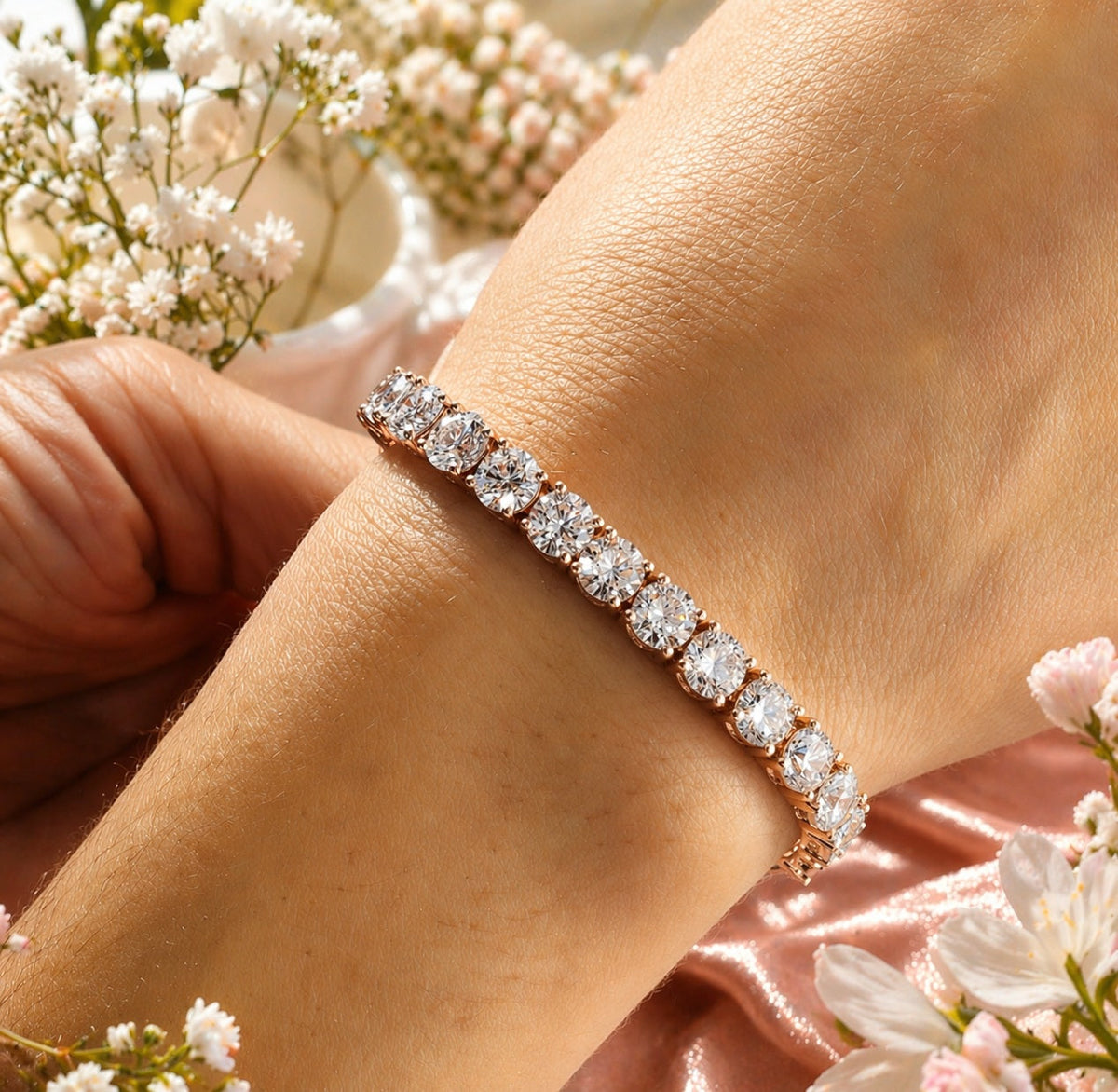 25.00ct Round Diamond Tennis Bracelet - 9k Rose Gold