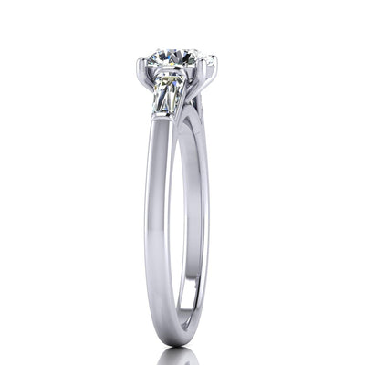 Round & Baguette Tapper Diamond Trilogy Engagement Ring in Platinum 1.00Ct-3.00Ct