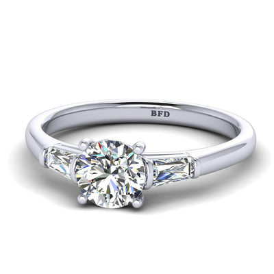 Round & Baguette Tapper Diamond Trilogy Engagement Ring in Platinum 1.00Ct-3.00Ct