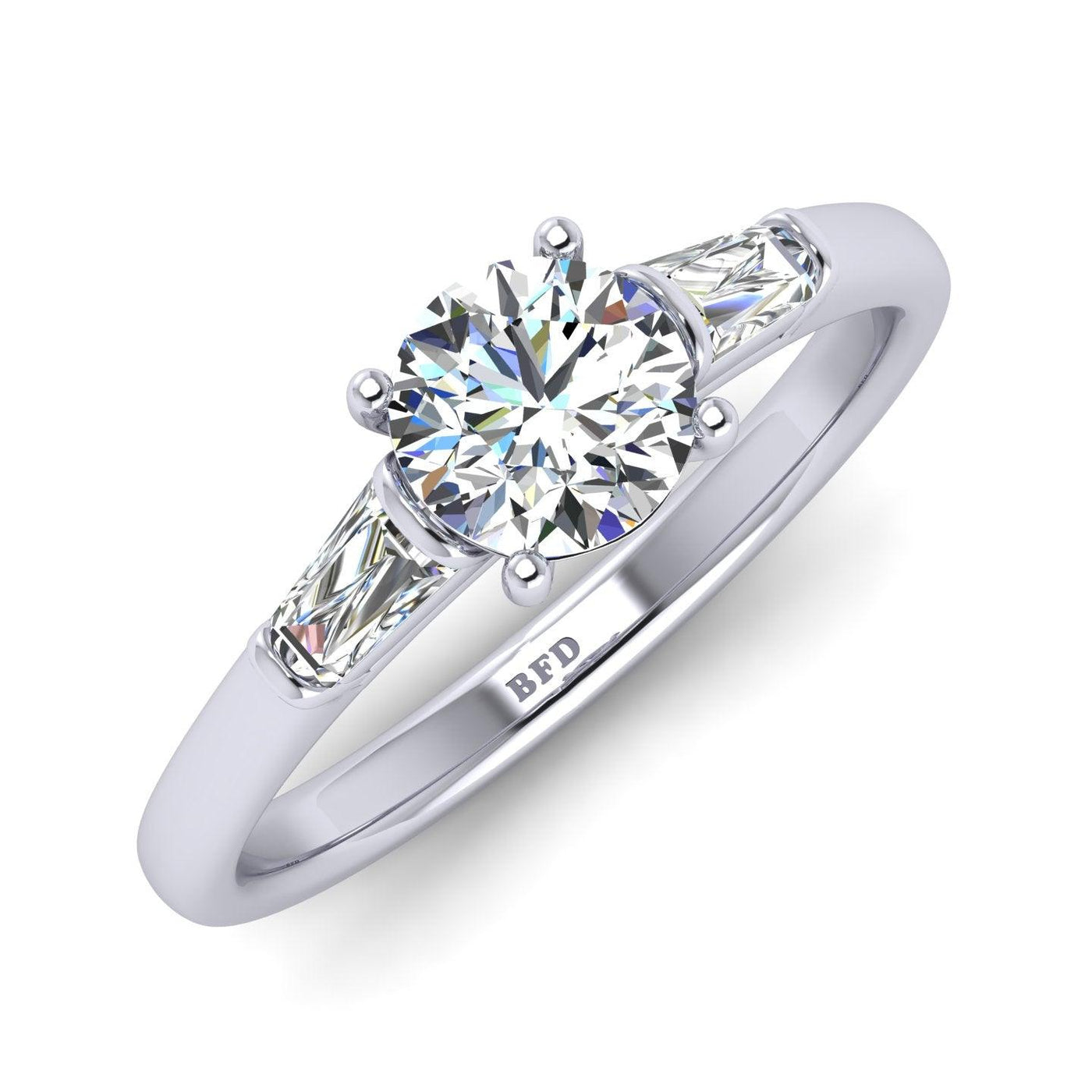 Round & Baguette Tapper Diamond Trilogy Engagement Ring in Platinum 1.00Ct-3.00Ct