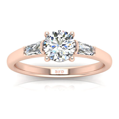 Round & Baguette Tapper Diamond Trilogy Engagement Ring in Platinum 1.00Ct-3.00Ct