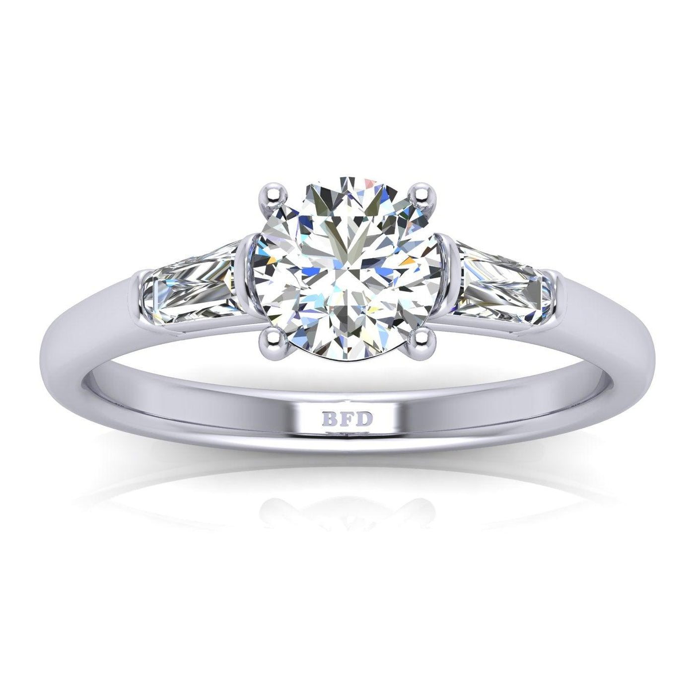 Round & Baguette Tapper Diamond Trilogy Engagement Ring in Platinum 1.00Ct-3.00Ct