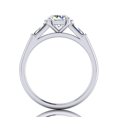 Round & Baguette Tapper Diamond Trilogy Engagement Ring in Platinum 1.00Ct-3.00Ct