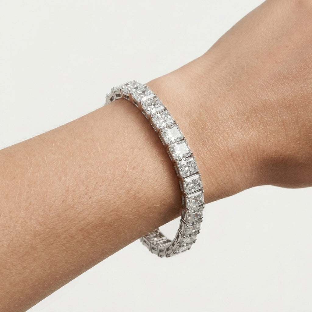IGI Certified D/VS 51.94Ct Radiant Cut Lab Diamond Bracelet In Platinum 7.5in