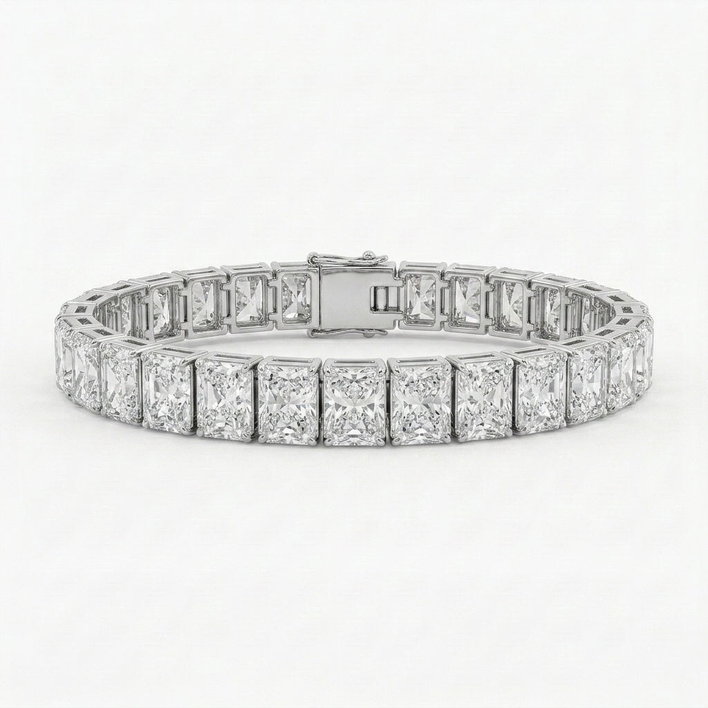 IGI Certified D/VS 51.94Ct Radiant Cut Lab Diamond Bracelet In Platinum 7.5in