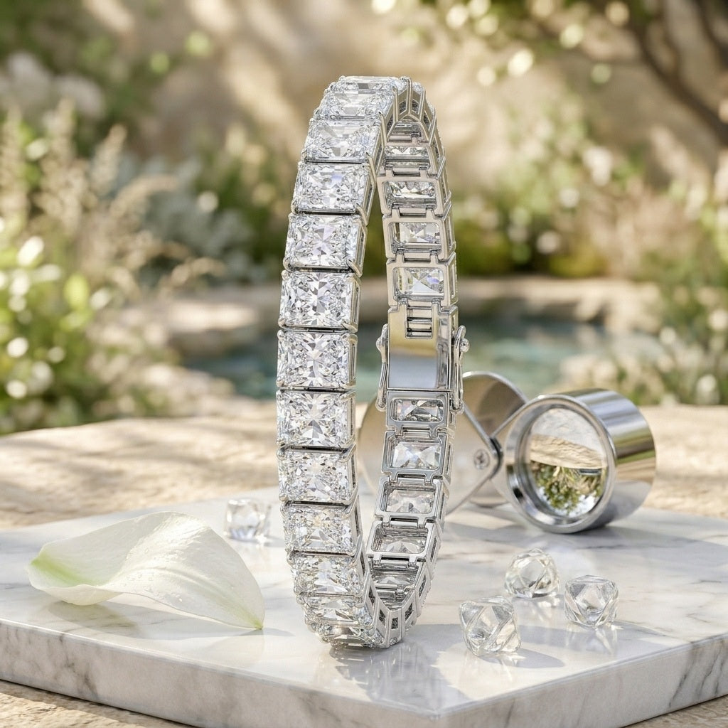 IGI Certified D/VS 51.94Ct Radiant Cut Lab Diamond Bracelet In Platinum 7.5in