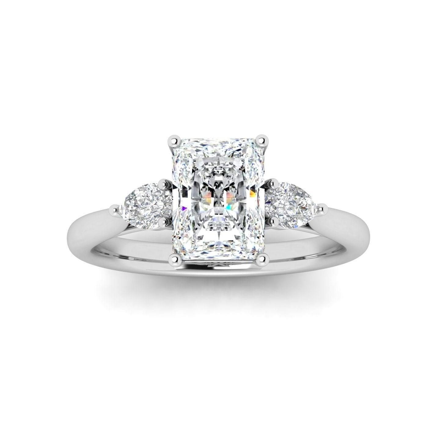 Radiant & Pear Diamond 3 Stone Engagement Ring in Platinum 2.00Ct
