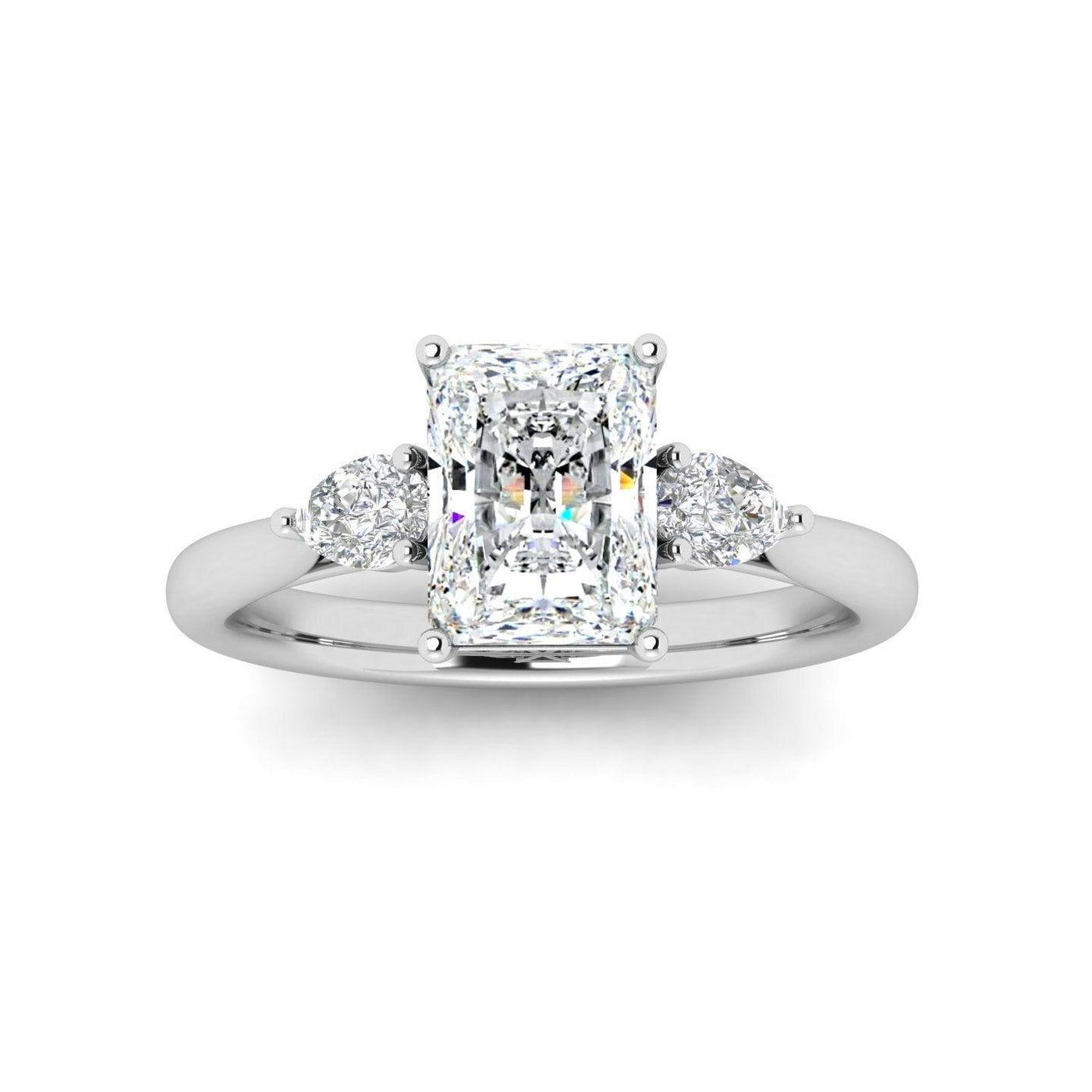 Radiant & Pear Diamond 3 Stone Engagement Ring in Platinum 2.00Ct