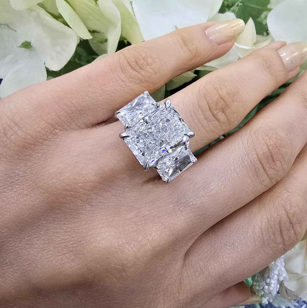 Three-Stone Lab Grown Radiant Diamond Ring in Solid Platinum