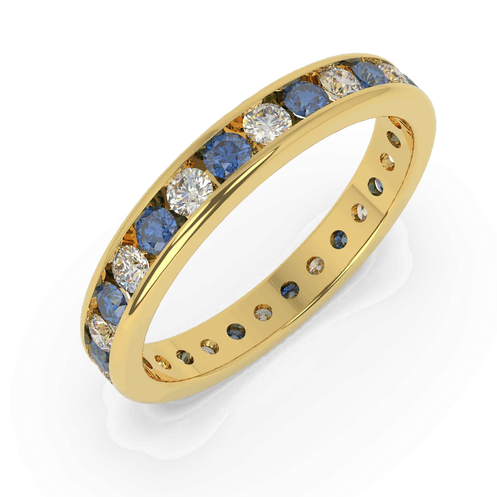 1.50 Ct Sapphire and Diamond Full Eternity Ring in Hallmarked Gold