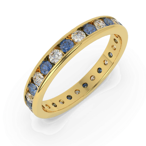 1.50 Ct Sapphire and Diamond Full Eternity Ring in Hallmarked Gold