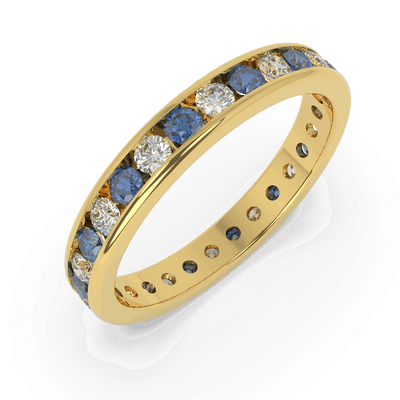 1.50 Ct Sapphire and Diamond Full Eternity Ring in Hallmarked Gold