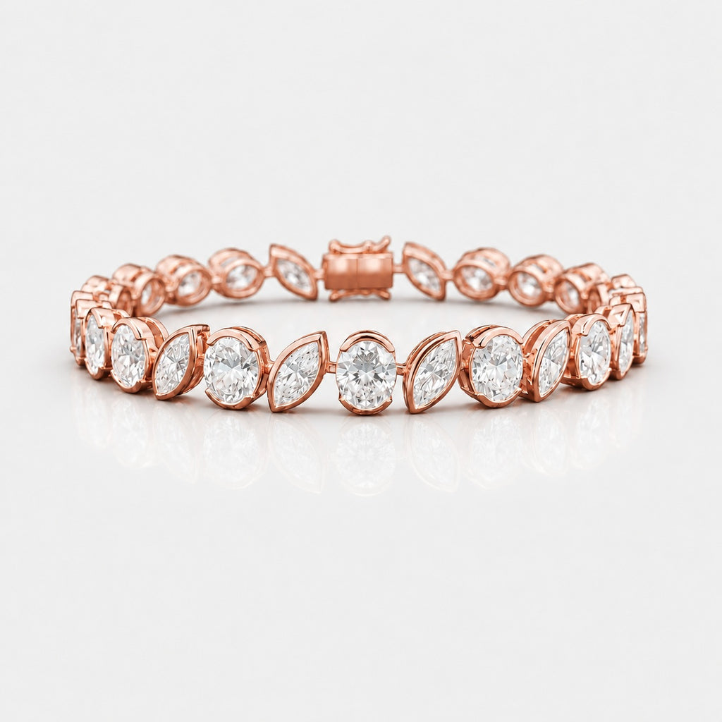 10.00ct Oval & Marquise Lab-Grown Diamond Tennis Bracelet in 9K Gold