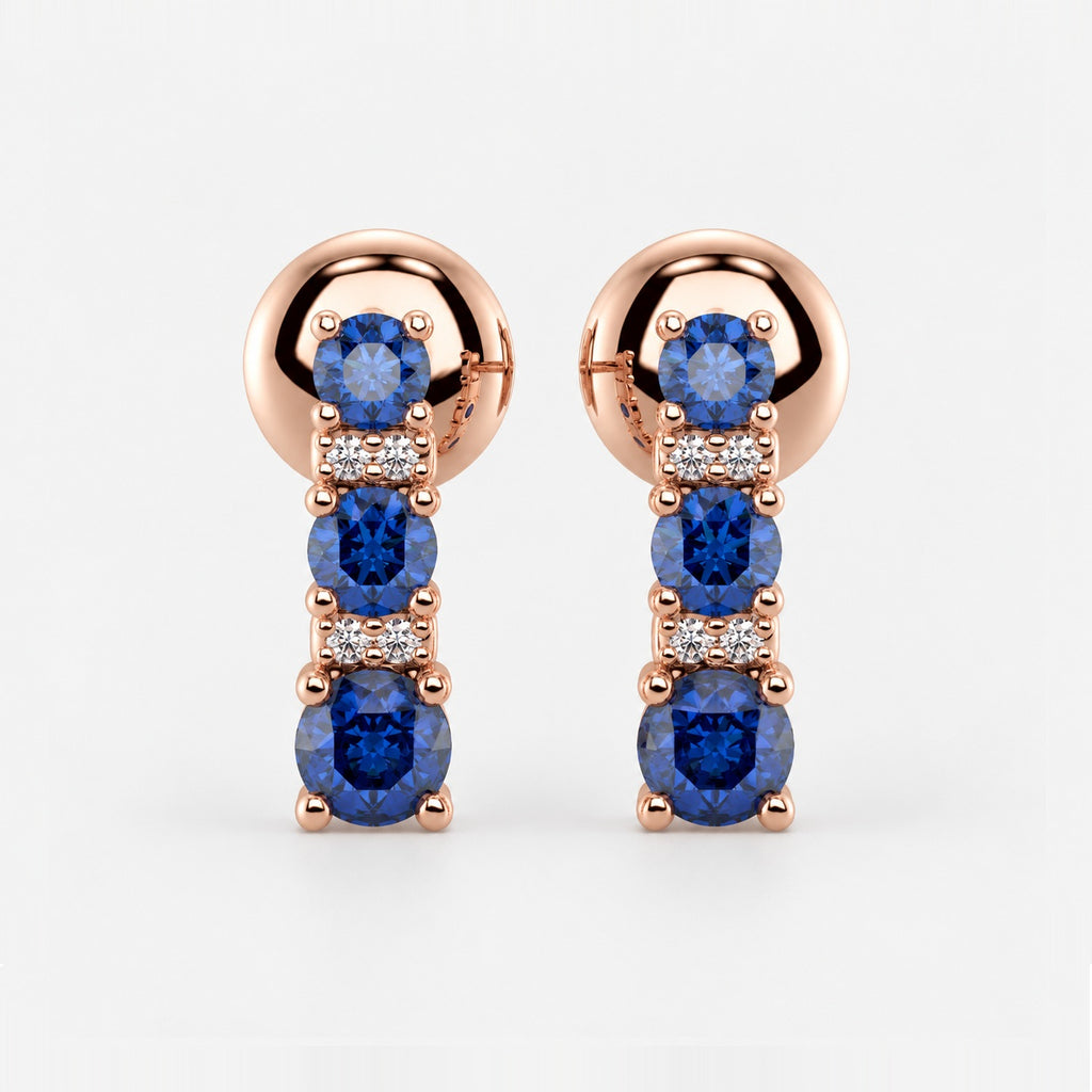 0.50 Ct Natural Sapphire & Diamond Tower Earrings In Gold