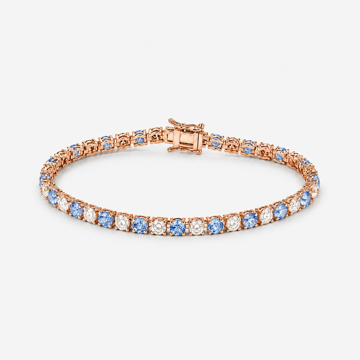 4.00ct Round Blue Sapphire & Diamond Tennis Bracelet - 9k Rose Gold