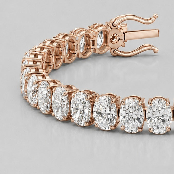 Vertical Oval Diamond Vertical Tennis Bracelet in Gold & Platinum (8Ct-30Ct)
