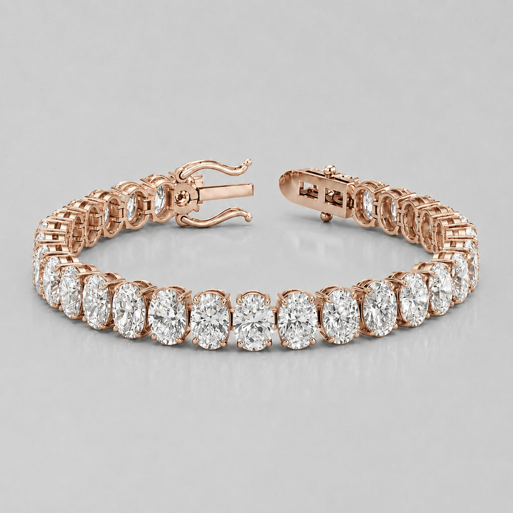 Vertical Oval Diamond Vertical Tennis Bracelet in Gold & Platinum (8Ct-30Ct)