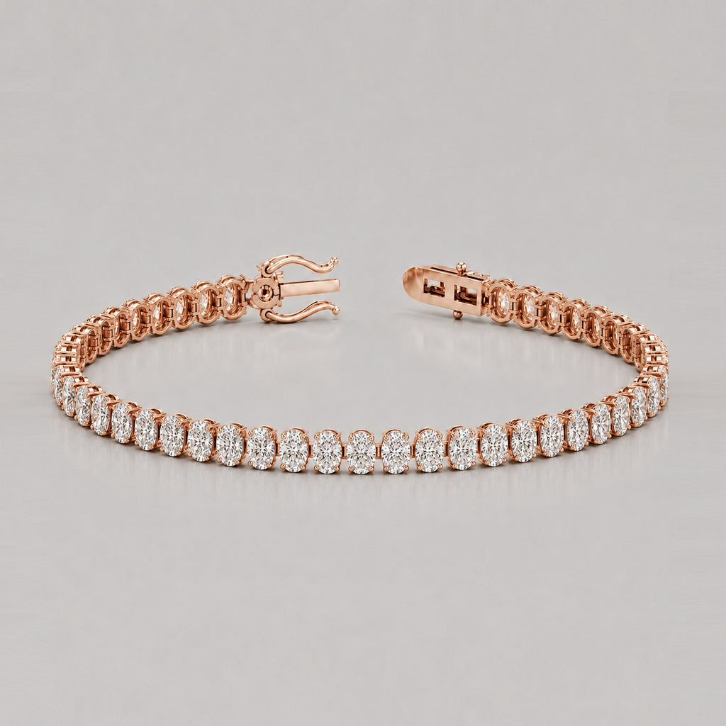 Vertical Oval Diamond Vertical Tennis Bracelet in Gold & Platinum (8Ct-30Ct)