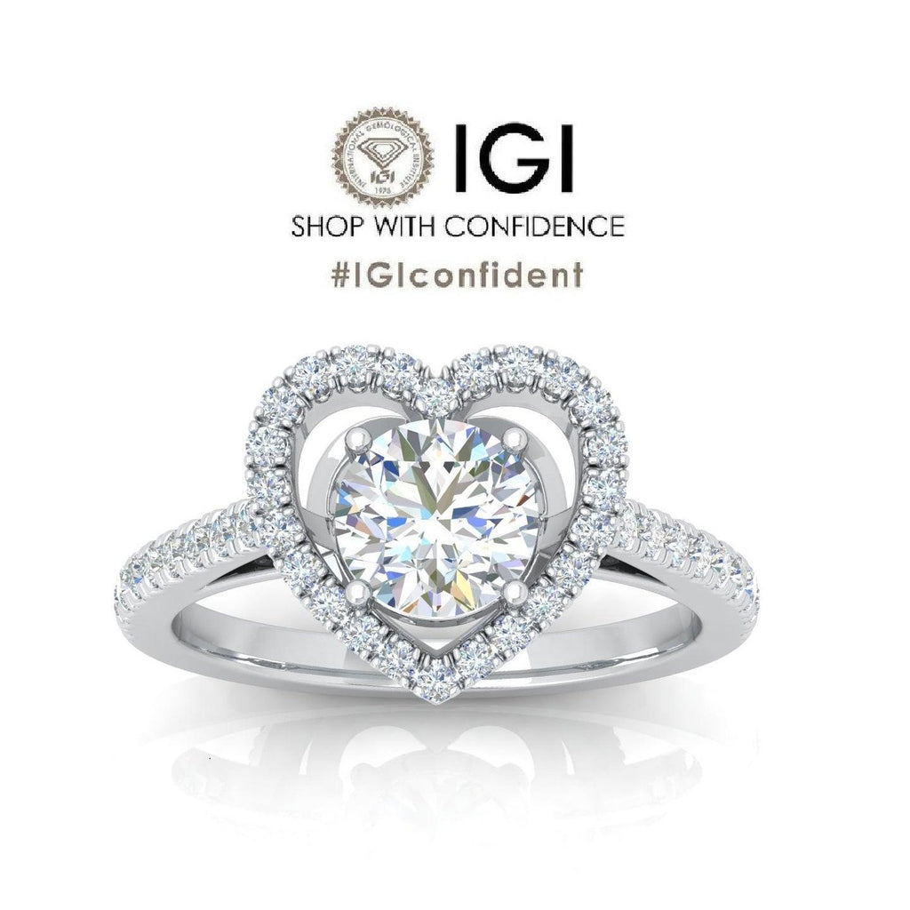 IGI Certified Round Diamond Heart Shape Halo Engagement Ring