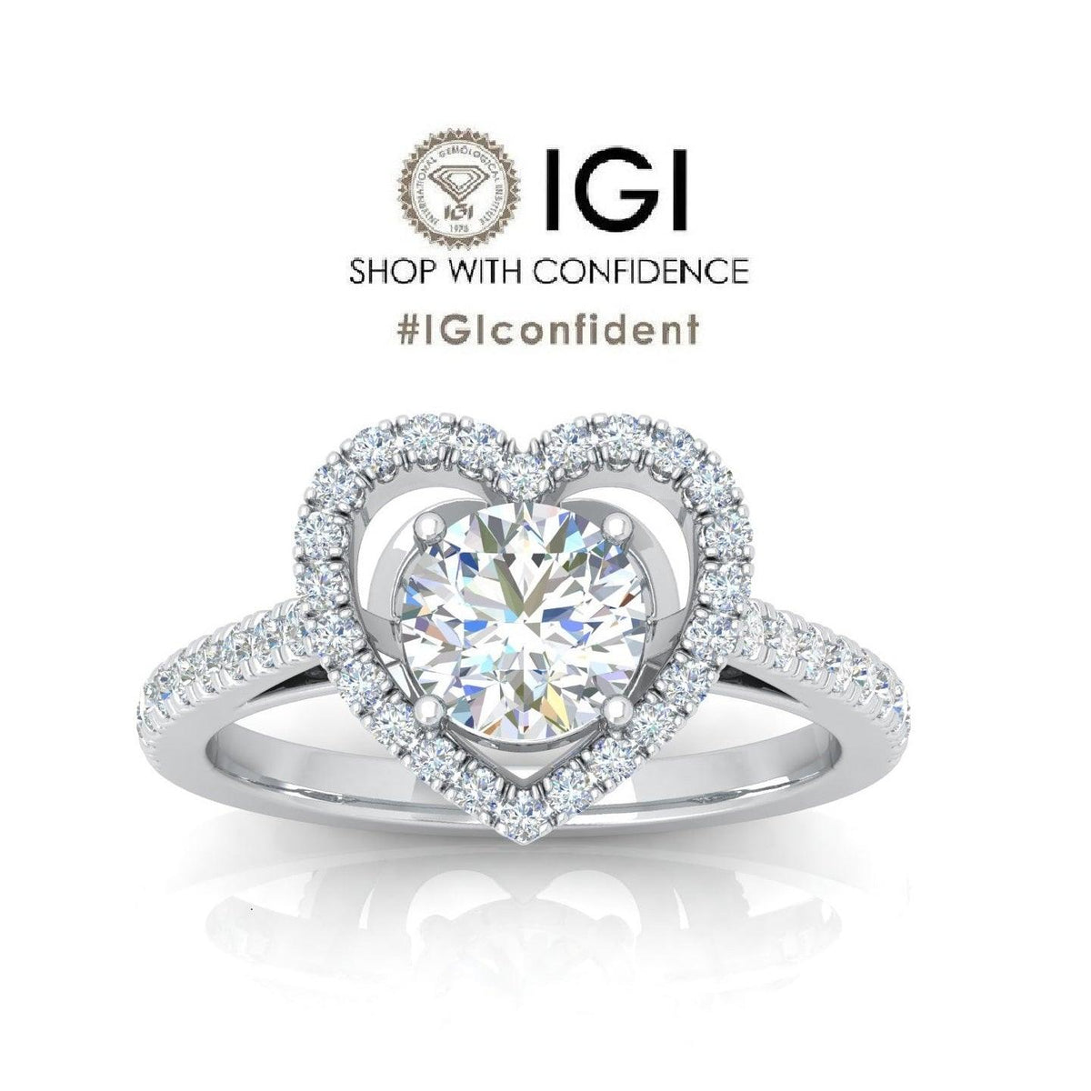 IGI Certified Round Diamond Heart Shape Halo Engagement Ring