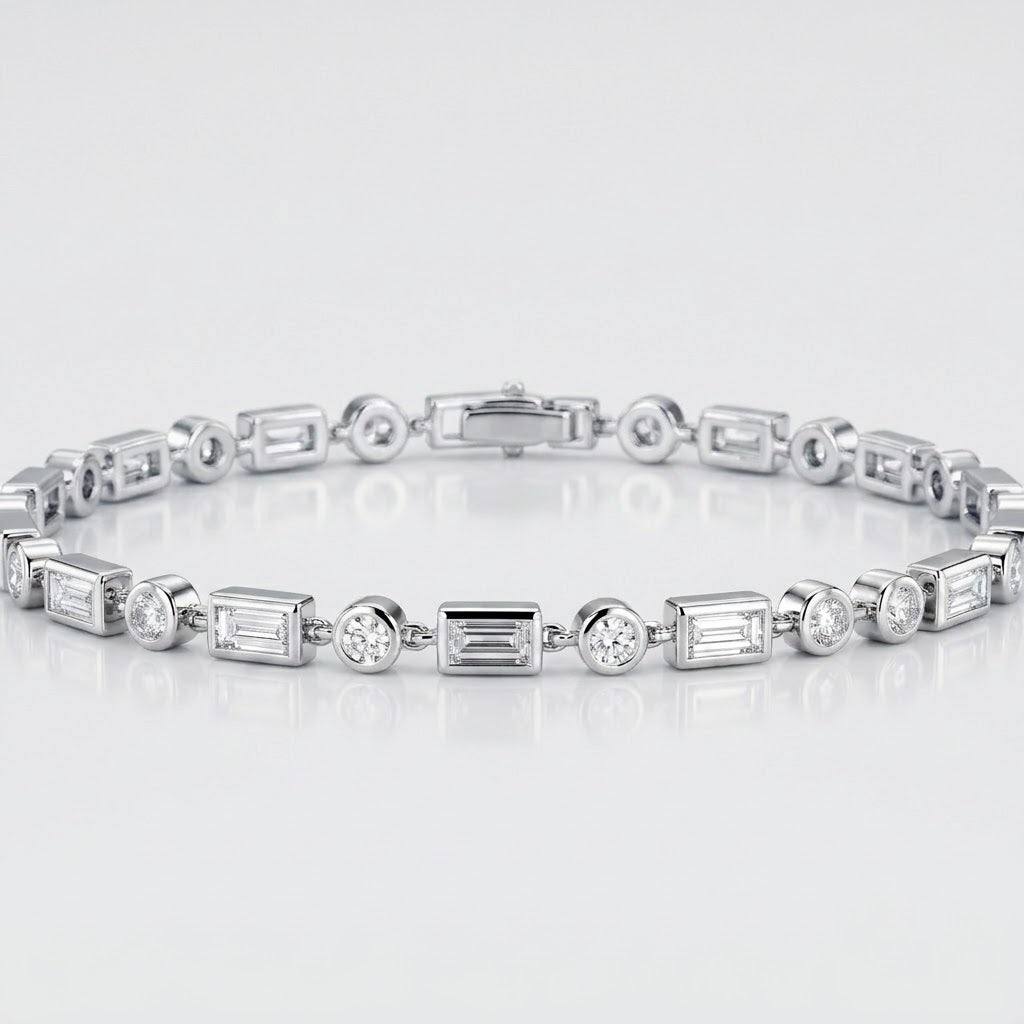 D/VS Lab Grown Round & Emerald Diamond Tennis Bracelet In Gold
