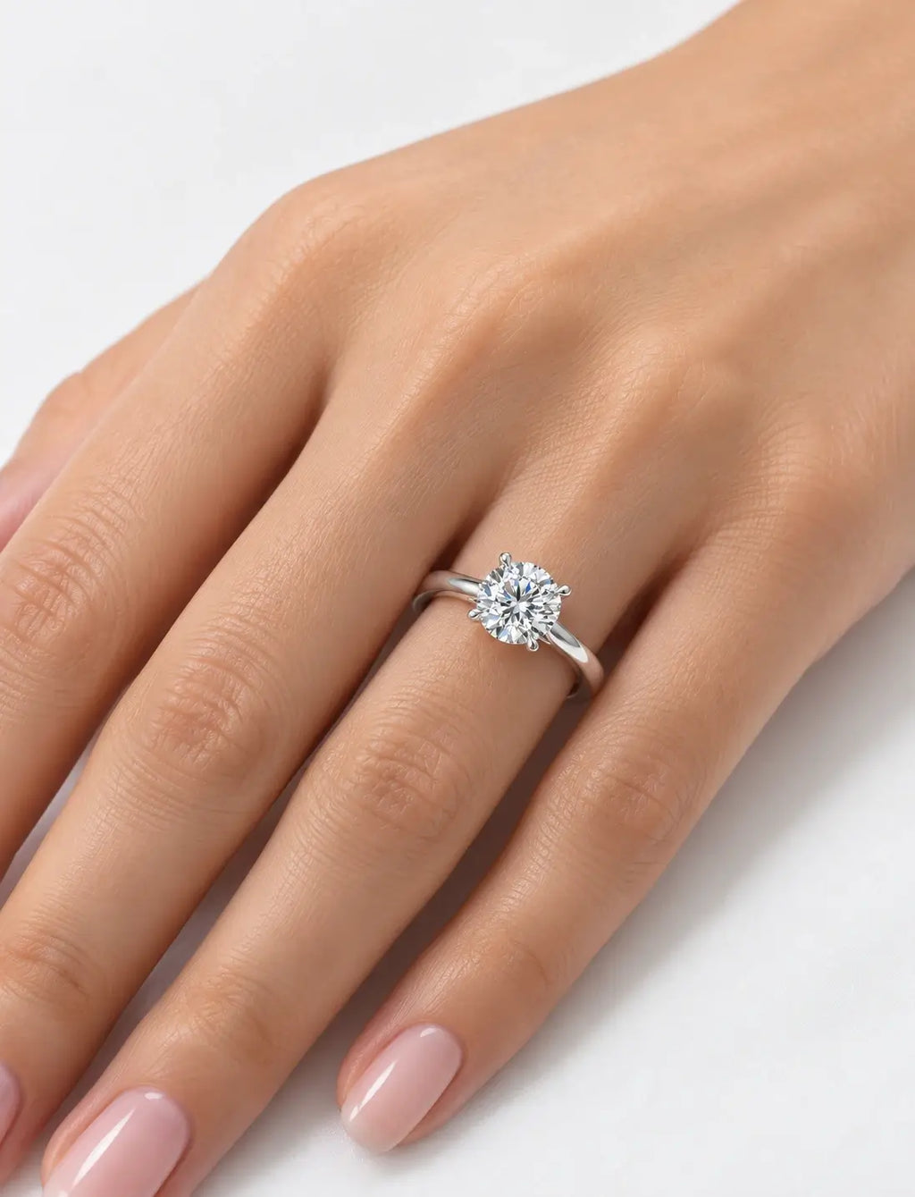 Round Diamond Four Claw Solitaire Engagement Ring Lab Grown in Gold & Platinum