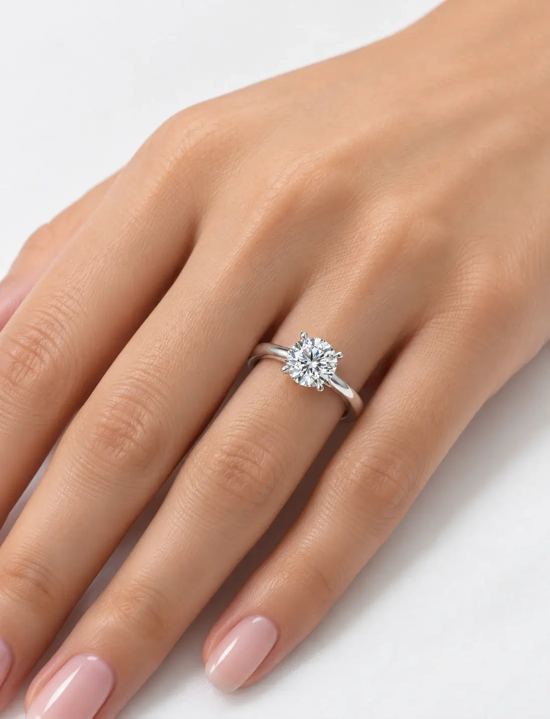 Round Diamond Four Claw Solitaire Engagement Ring Lab Grown in Gold & Platinum