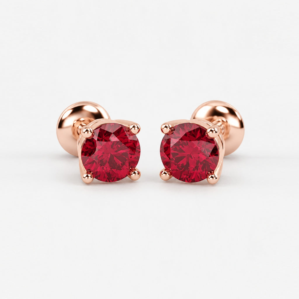 100% Natural 1.00 Ct Ruby Stud Earring , In Gold