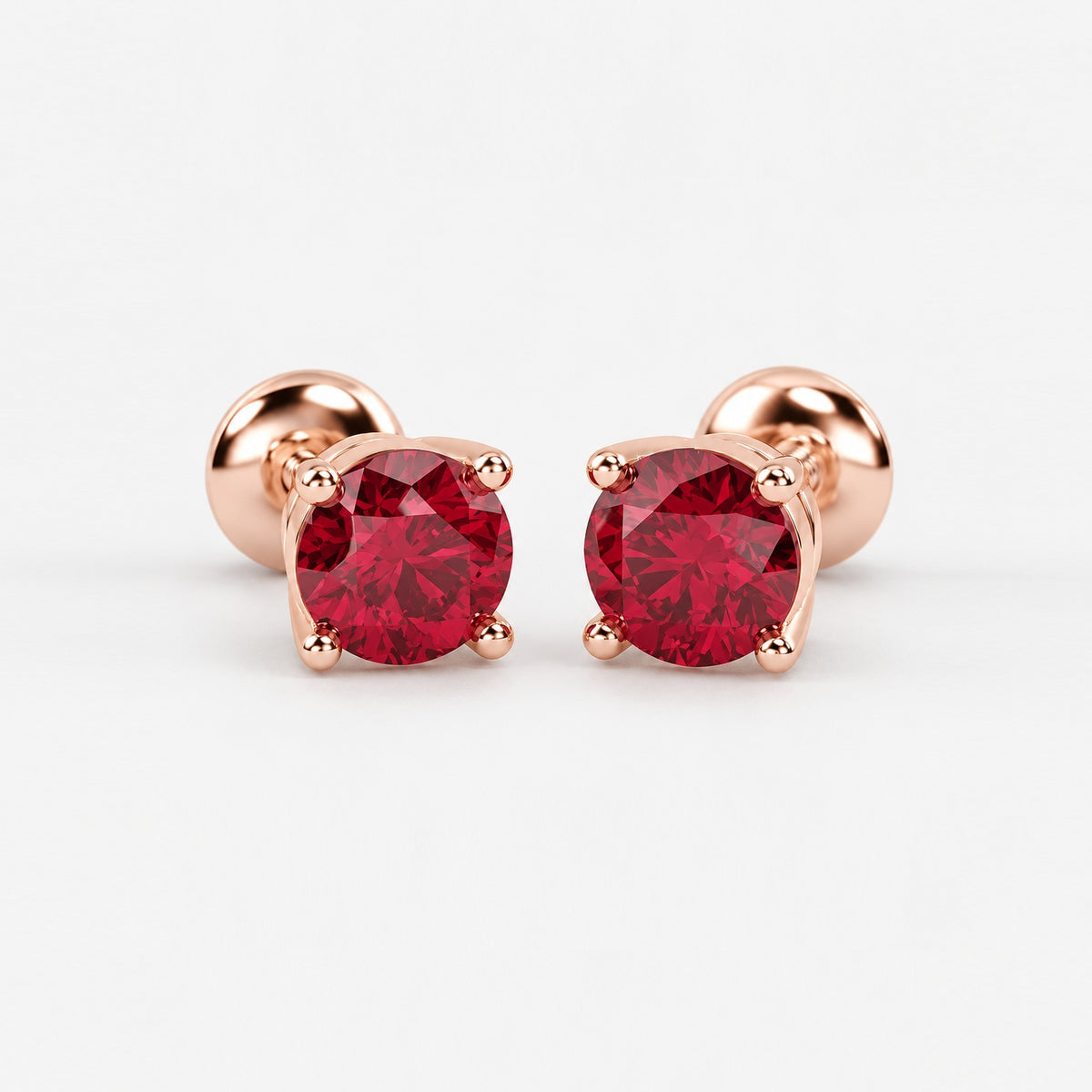 100% Natural 1.00 Ct Ruby Stud Earring , In Gold