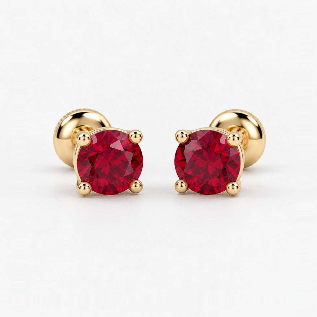 100% Natural 1.00 Ct Ruby Stud Earring , In Gold