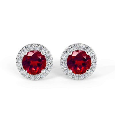 0.50 Ct Natural Ruby & Diamond Halo Set Earrings In White Gold