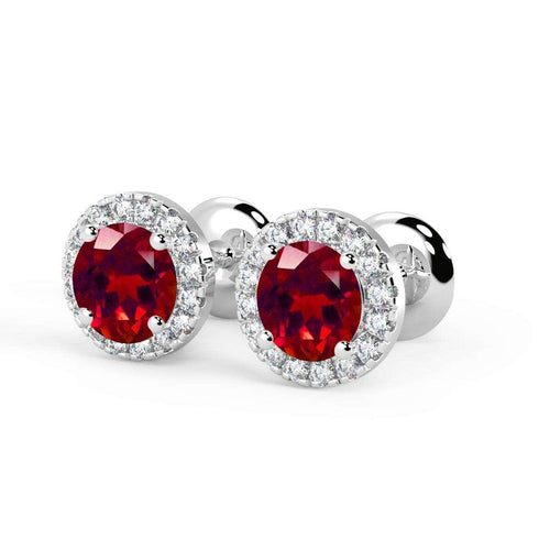0.50 Ct Natural Ruby & Diamond Halo Set Earrings In White Gold