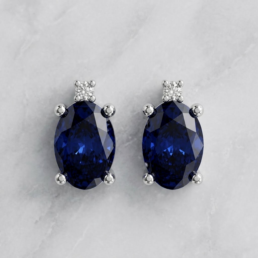 0.60 Ct Sapphire & Diamond Designer Earrings in White Gold