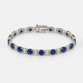 7.00ct Round Sapphire & Diamond Tennis Bracelet - 9k White Gold