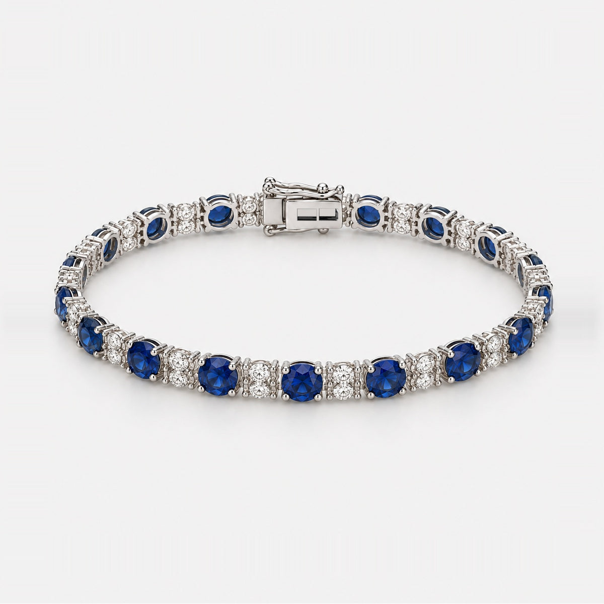 7.00ct Round Sapphire & Diamond Tennis Bracelet - 9k White Gold