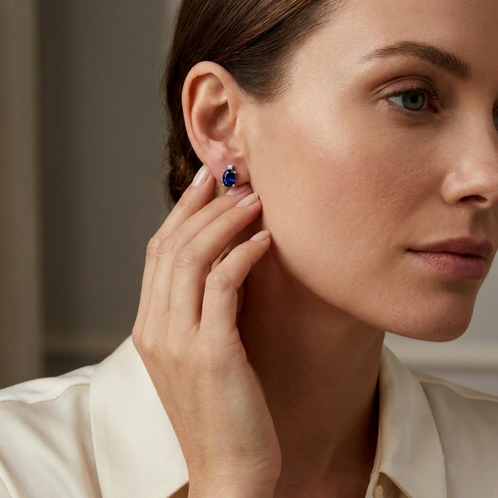 0.60 Ct Sapphire & Diamond Designer Earrings in White Gold