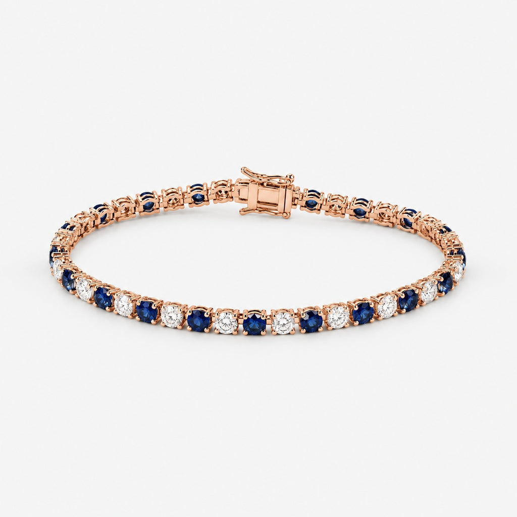 6.00ct Round Sapphire & Diamond Tennis Bracelet - 9k Rose Gold