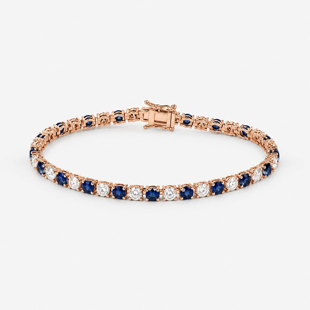 6.00ct Round Sapphire & Diamond Tennis Bracelet - 9k Rose Gold