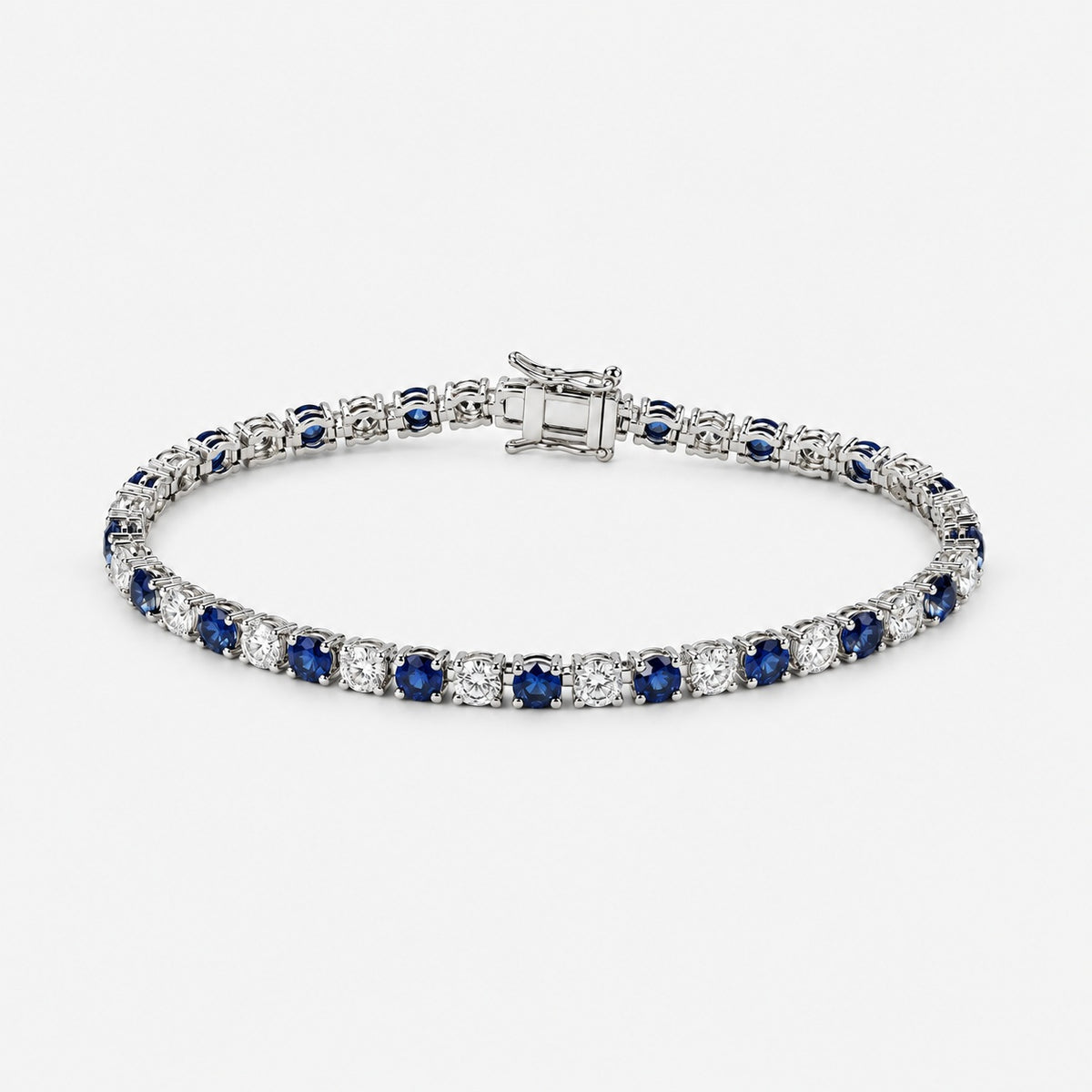 6.00ct Round Sapphire & Diamond Tennis Bracelet - 9k White Gold