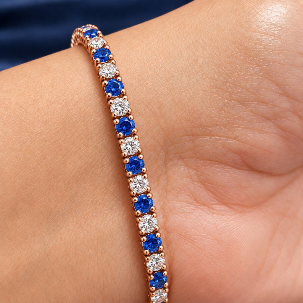 6.00ct Round Sapphire & Diamond Tennis Bracelet - Gold (Angle View 5)