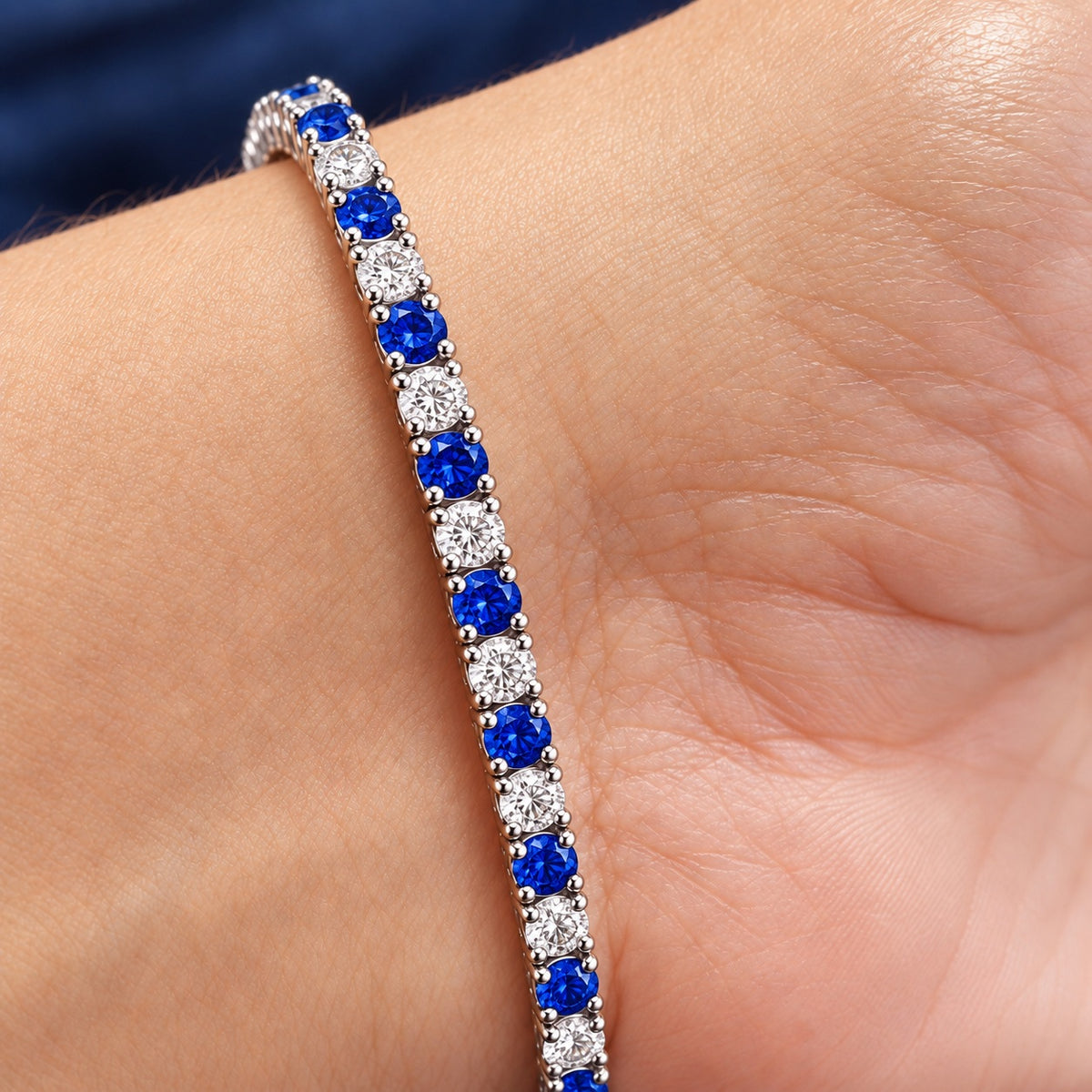 6.00ct Round Sapphire & Diamond Tennis Bracelet - Gold (Angle View 1)