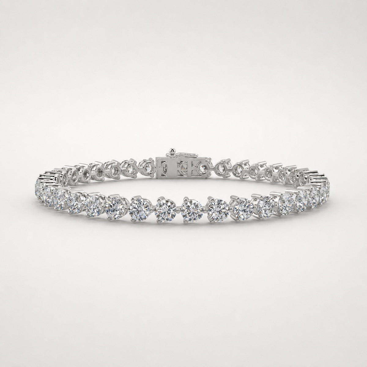 Round Lab-Grown Diamond 3-Prong Tennis Bracelet in Gold & Platinum (5–10ct)