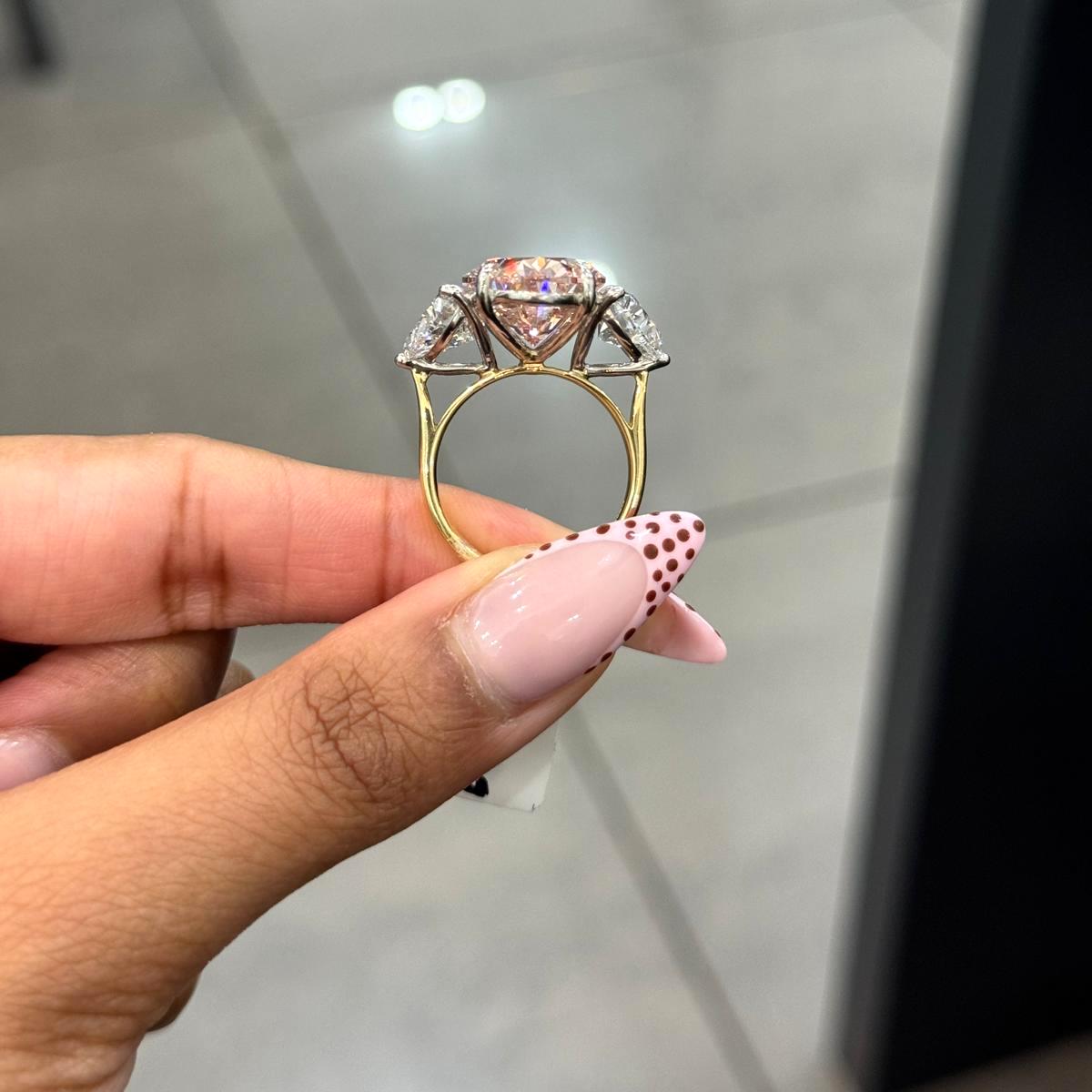 Black Friday Deal ! 12.50ct Fancy Pink Oval & Heart Lab Diamond Trilogy Ring in 18k Gold