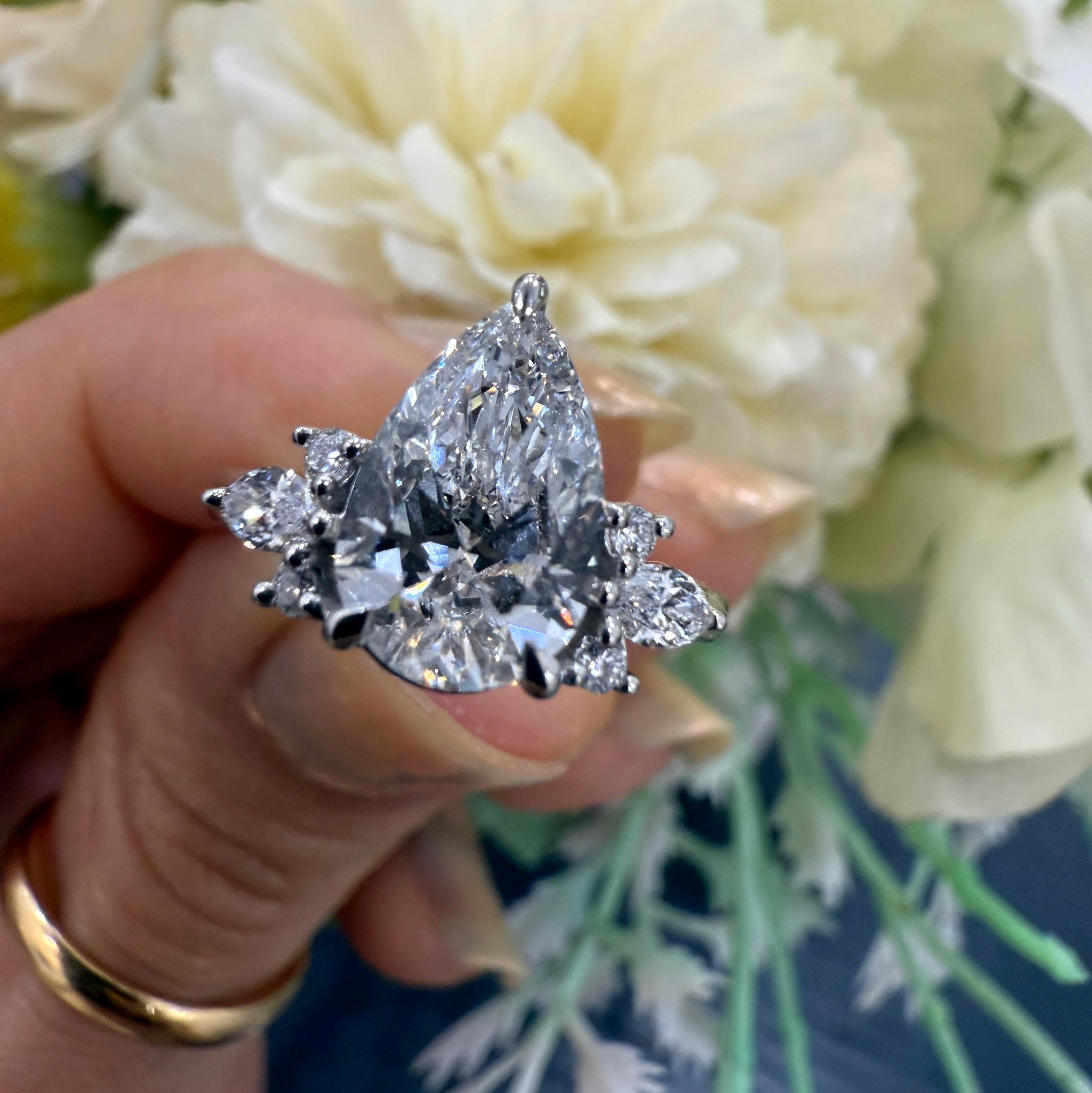 2.00CT IGI Certified Lab Pear Diamond Engagement Ring with Side Stones in Platinum