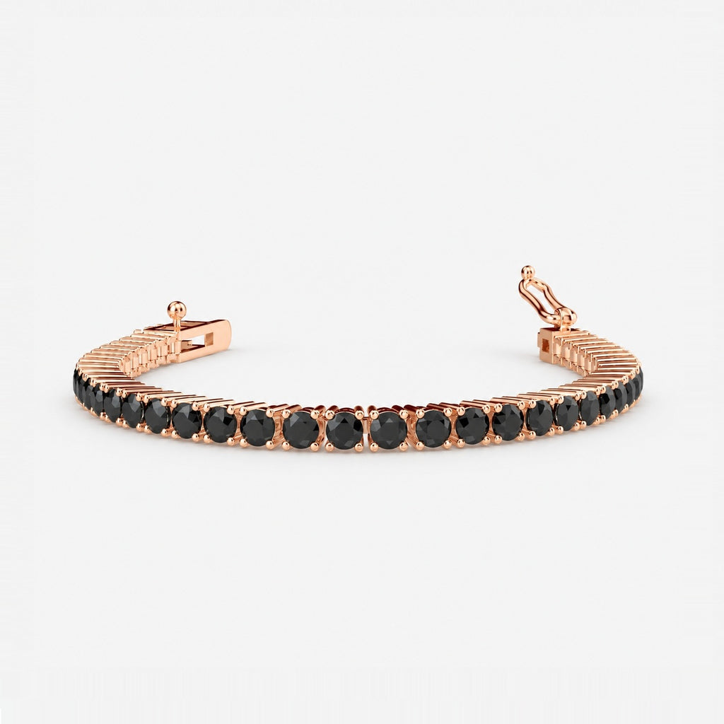 10 Ct Round Black Diamond Tennis Bracelet in Gold