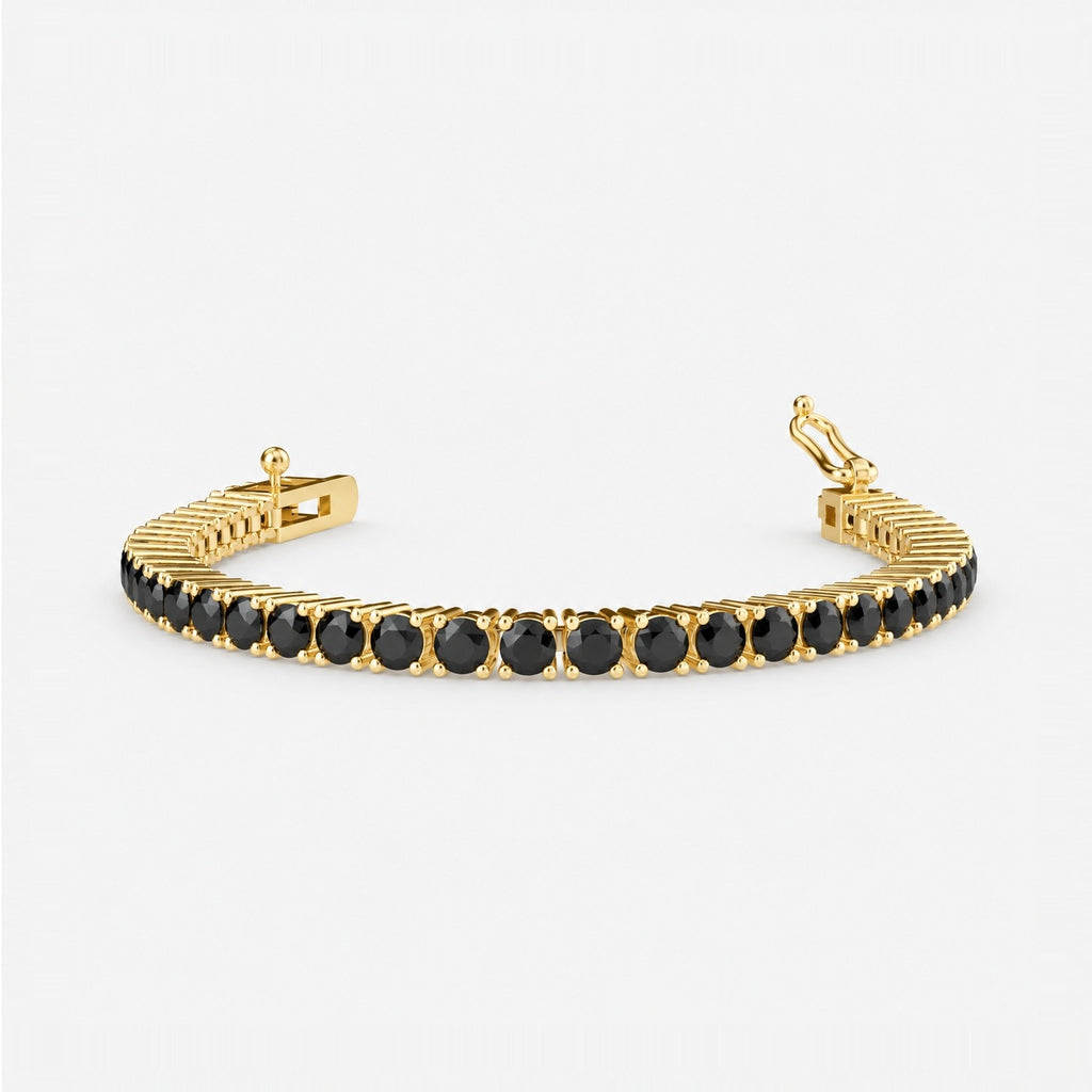 10 Ct Round Black Diamond Tennis Bracelet in Gold